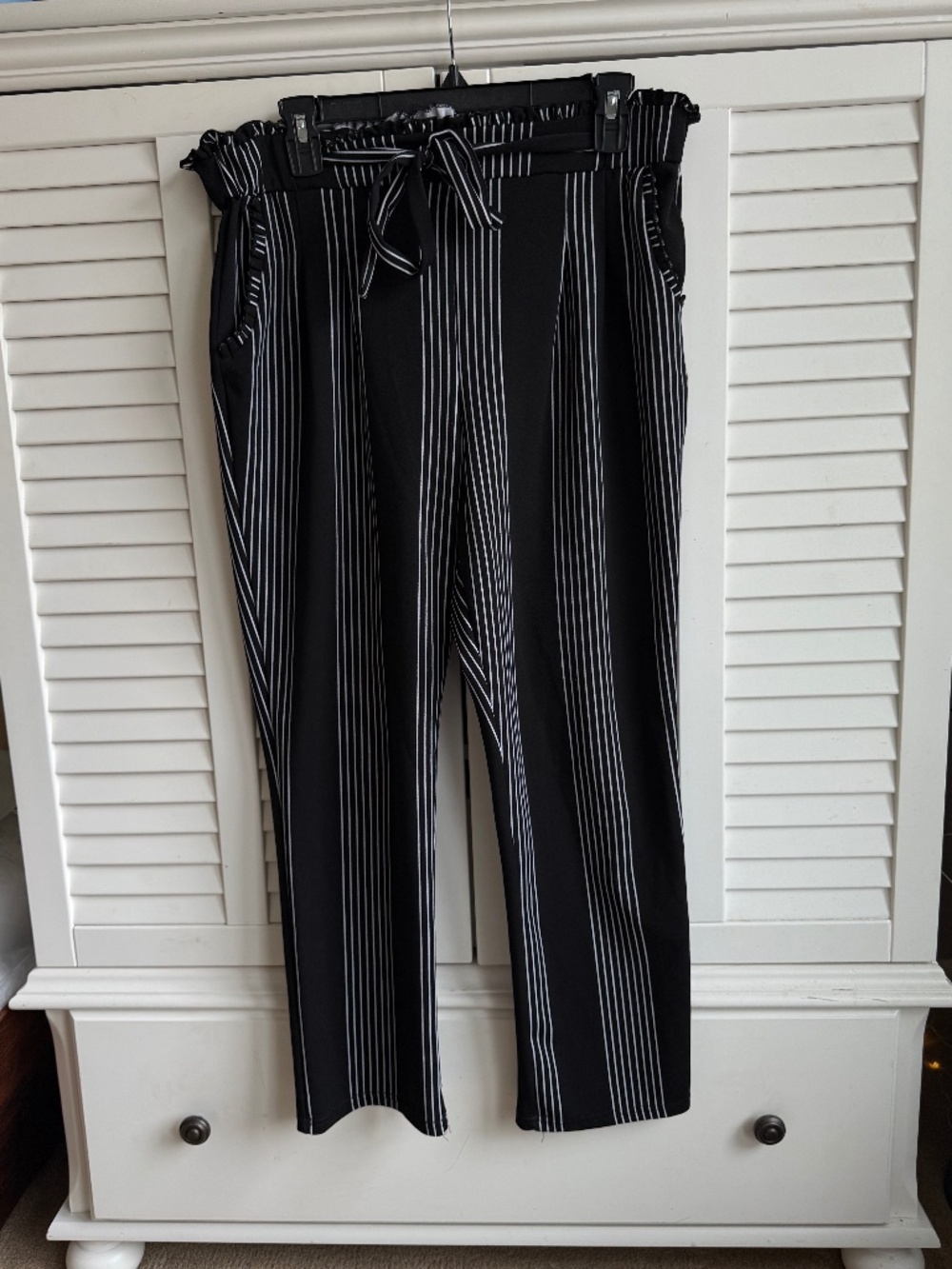 Soho Apparel Paper Bag Waist Striped Pants